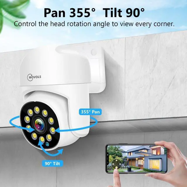 Alt view image 2 of 7 - Gadpiparty MOVOLS PoE Security Camera System, 4 x 8MP(4K) Pan/Tilt PoE 360 Camera Outdoor, Person/Vehicle Detect, Spotlight Siren, Color Night Vision, 8CH 8MP NVR with 2TB HDD