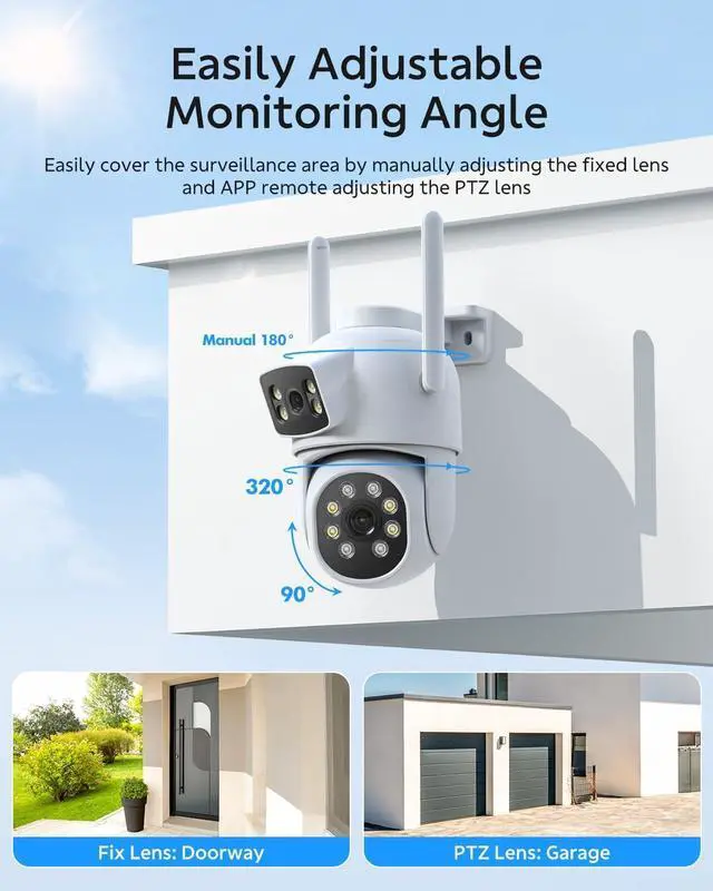 Alt view image 3 of 5 - Gadpiparty PTZ Security Camera Outdoor, 2K Dual Lens WiFi Camera for Home Security, Cannot Work Alone, Only Compatible Security Camera System, Plug-in Power, Auto Tracking, Color Night Vision
