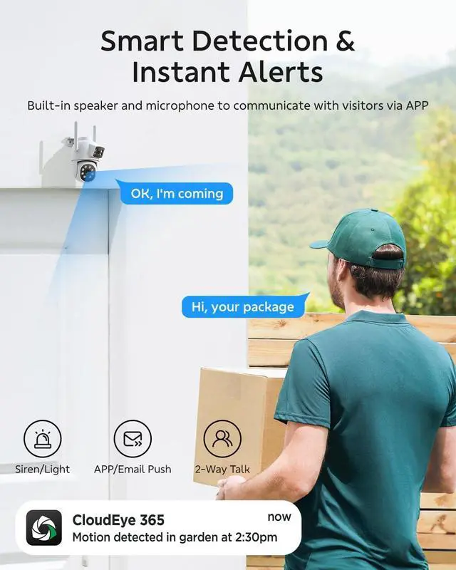 Alt view image 5 of 5 - Gadpiparty PTZ Security Camera Outdoor, 2K Dual Lens WiFi Camera for Home Security, Cannot Work Alone, Only Compatible Security Camera System, Plug-in Power, Auto Tracking, Color Night Vision