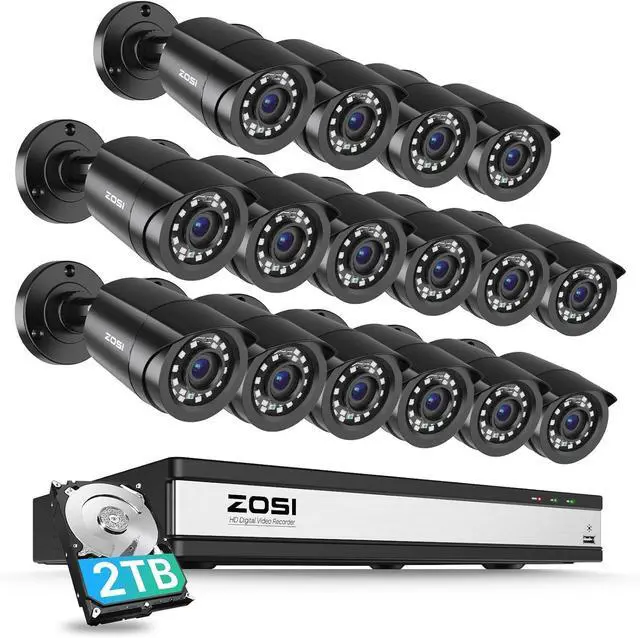 Main image of Gadpiparty ZOSI 3K Lite 16CH 16pcs Wired 1080P Security Camera System, AI Human Vehicle Detection, Night Vision, H.265+ 16 Channel CCTV DVR with 2TB HDD for 24/7 Recording