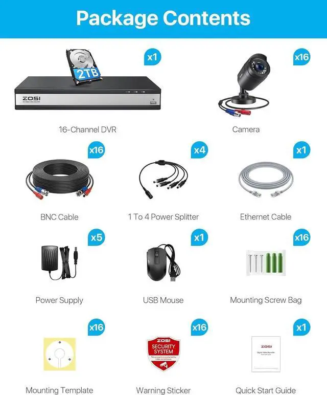 Alt view image 2 of 7 - Gadpiparty ZOSI 3K Lite 16CH 16pcs Wired 1080P Security Camera System, AI Human Vehicle Detection, Night Vision, H.265+ 16 Channel CCTV DVR with 2TB HDD for 24/7 Recording