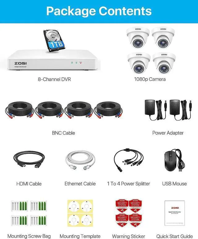 Alt view image 2 of 7 - Gadpiparty ZOSI 1080P 8 Channel Security Camera System with 1TB HDD,H.265+ 3K Lite 8CH Security DVR Recorder with 4pcs HD 1920TVL 1080P Outdoor Weatherproof CCTV Cameras,Motion Alert,Remote Access