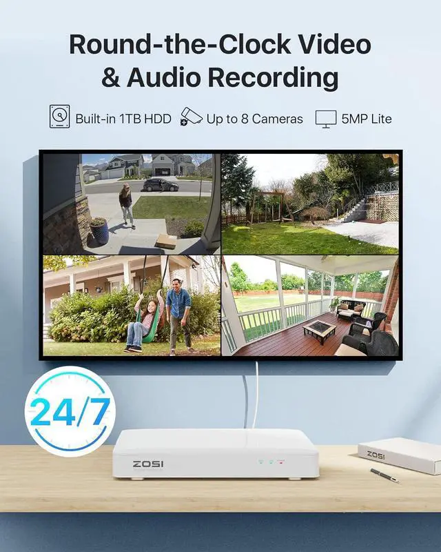 Alt view image 3 of 7 - Gadpiparty ZOSI H.265+ 8CH Security Cameras System, 5MP Lite 8 Channel Security DVR Recorder with 1TB Hard Drive and 4 x 1080P 1080p Home Security Cameras, for Outdoor Indoor 24/7 Surveillance