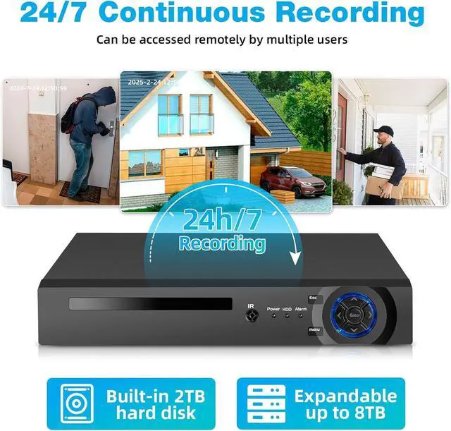 Alt view image 4 of 7 - Gadpiparty Cameras System for Home Security,8 CH POE NVR Wired Camera System with 2 X 6MP Dual Lens Night Vision Detection,2TB HDD, 2-Way Talk,360°View Video Surveillance for House,Indoor/Outdoor