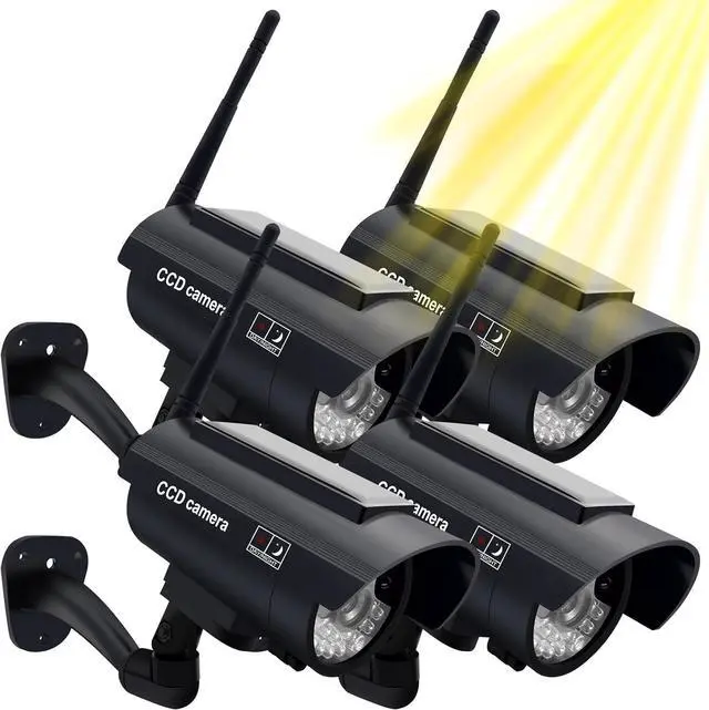 Main image of Gadpiparty Fake Security Camera, Solar Powered Dummy Security Camera Simulated Surveillance System with Light Sensor and LED Light for Home and Businesses Security Indoor/Outdoor(4Pack, Black)