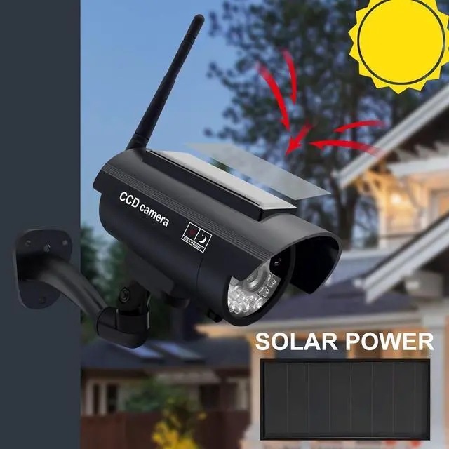 Alt view image 3 of 7 - Gadpiparty Fake Security Camera, Solar Powered Dummy Security Camera Simulated Surveillance System with Light Sensor and LED Light for Home and Businesses Security Indoor/Outdoor(4Pack, Black)