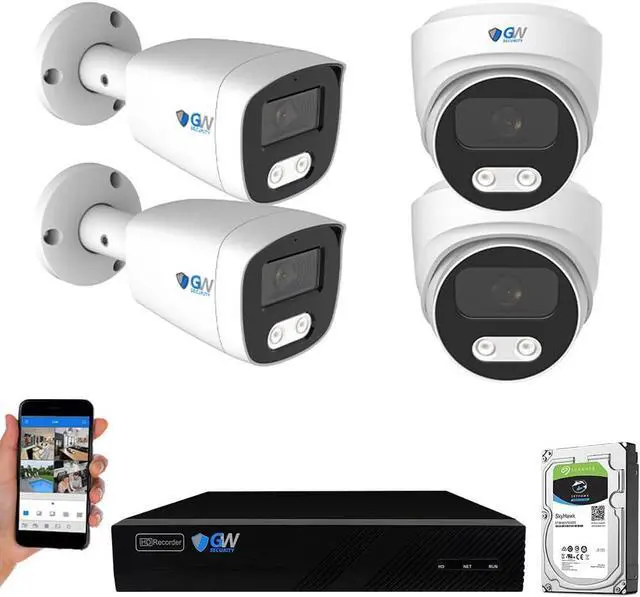 Main image of Gadpiparty GW Security 8 Channel 12MP NVR 4K Security Camera System with (2) Bullet and (2) Dome 8MP PoE Color Night Vision Outdoor/Indoor Microphone Cameras, Smart AI Human/Vehicle Detection