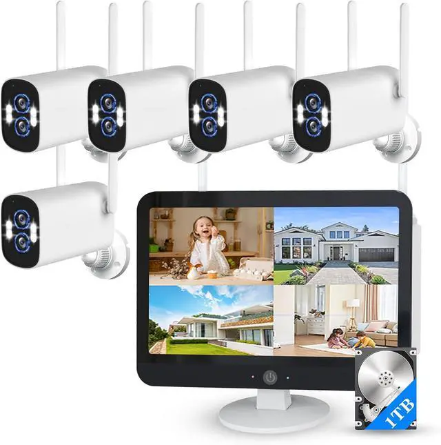 Main image of Gadpiparty [Dual Lens 2K*2 &10X Zoom] Home Wireless Security Camera System with 12.5" LCD Monitor Outdoor, 10CH Kit with 5PCS 6MP House WiFi Security Camera 1TB HDD Spotlight Two Way Audio Motion Det