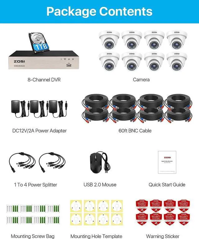 Alt view image 2 of 7 - Gadpiparty ZOSI 1080P H.265+ Home Security Camera System with Hard Drive 1TB,5MP Lite 8 Channel CCTV DVR Recorder and 8 x 1080p Weatherproof Camera Outdoor Indoor with 80ft Night Vision, Motion Alerts