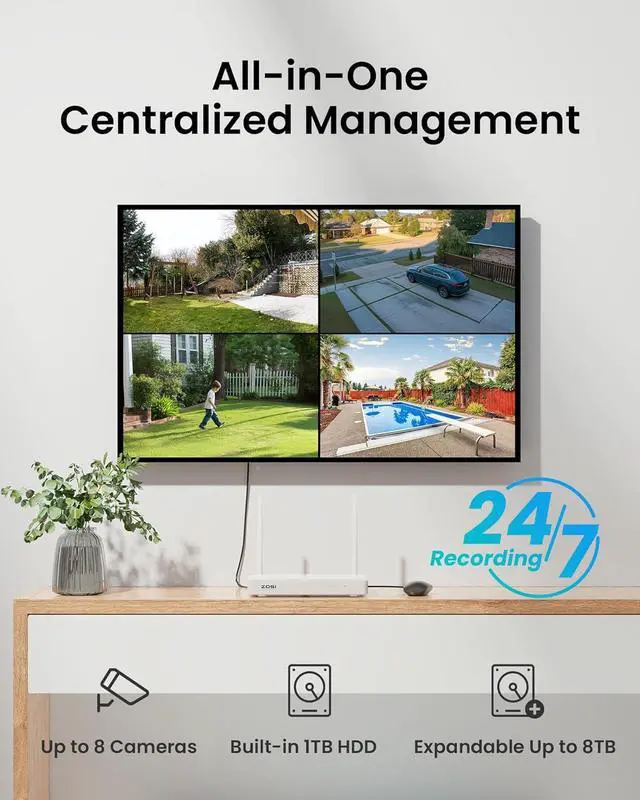 Alt view image 7 of 7 - Gadpiparty ZOSI 3K 5MP Wi-Fi 6 Security Camera System Wireless,8pcs WiFi Pan Tilt Cameras,Person Vehicle Detection,Motion Track,Color Night Vision