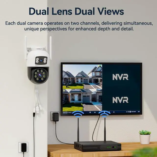 Alt view image 2 of 7 - Gadpiparty Wireless Security Camera System, 3pcs 2K Dual Lens Linkage PTZ Cameras for Home Security System Outdoor, 2.4G/5G WiFi, Auto Tracking, Human Detection Alarm, Color Night Vision, 16CH NVR (5
