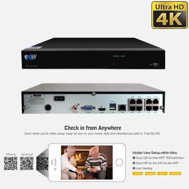 Alt view image 3 of 7 - Gadpiparty GW Security 2-Way Audio Floodlight 5.0 Megapixel PoE Security Camera System, 8 Channel 4K NVR with 8 x 5MP Full-time Color Night Vision IP Camera, Thermal PIR Heat & Motion Sensing, Two Wa