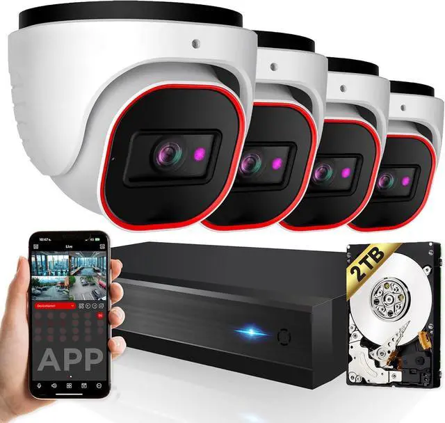 Main image of Gadpiparty Surveillance Camera System with AI Object Recognition  4CH NVR, 4 x 4MP PoE CCTV Cameras, HDD-2TB, Dome/Turret, H.265, Audio, Hybrid LED, IP67 Waterproof, IR 20m