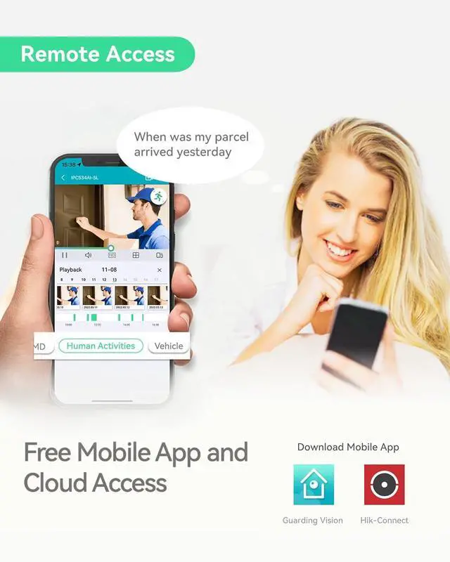 Alt view image 4 of 7 - Gadpiparty LINOVISION Commercial Security Camera System with 8 Channel 4K Hik Connect NVR, (4) 6MP Outdoor PoE Dome Cameras with Mic for One Way Audio, 2TB HDD, Guarding Vision App, Surveillance for