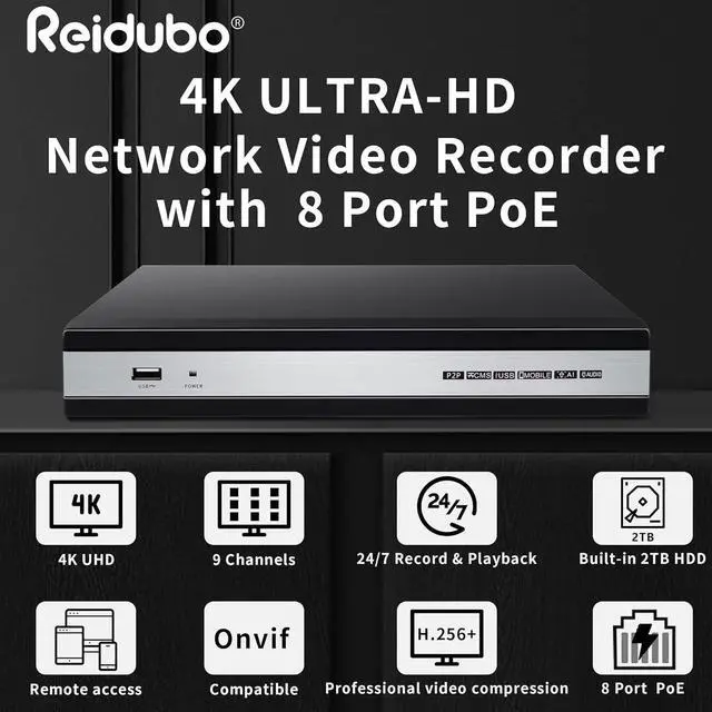 Alt view image 3 of 6 - Gadpiparty 4K 8CH PoE NVR(1080p/3MP/4MP/5MP/6MP/8MP) PoE Network Video Recorder-Supports up to 8×8MP @25fps Home Security Camera System Pre-Installed 2TB (Up to 6TB) Hard Drive