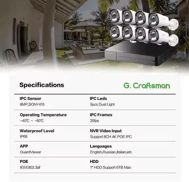 Alt view image 6 of 7 - Gadpiparty GA-YUFD-M8SS-K8 4K 8MP POE Security Camera System, Smart NVR with Human & Vehicle Detection, Dual Light Alarm, Color Night Vision (8)