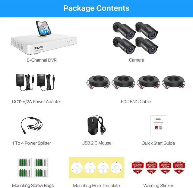 Alt view image 2 of 7 - Gadpiparty ZOSI H.265+ 8CH Security Cameras System, 5MP Lite 8 Channel Security DVR Recorder with 1TB Hard Drive and 4 x 1080P 1080p Home Security Cameras, for Outdoor Indoor 24/7 Surveillance