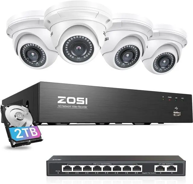 Main image of Gadpiparty ZOSI 8CH 4K PoE Security Camera System with 2TB Hard Drive,8 Port Gigabit PoE Switch with 2 Gigabit Uplink Port