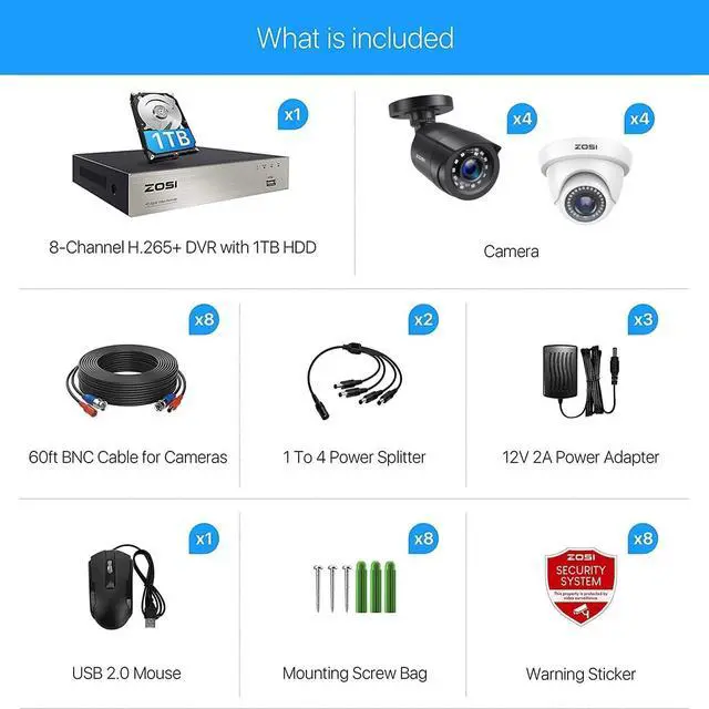 Alt view image 2 of 7 - Gadpiparty ZOSI 8CH 5MP Lite Security Camera System,8 Channel H.265+ CCTV DVR with 1TB Hard Drive and 8X1920TVL 1080P Home Surveillance Cameras,80ft Night Vision,Remote Access for 24-7 Recording
