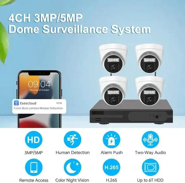 Alt view image 2 of 7 - Gadpiparty Wireless WiFi Full HD 5MP Security Camera System with 4 Cameras, 4CH 2K CCTV Home Surveillance Camera Kit System with Two Way Audio, Color Night Vision, Human Detection
