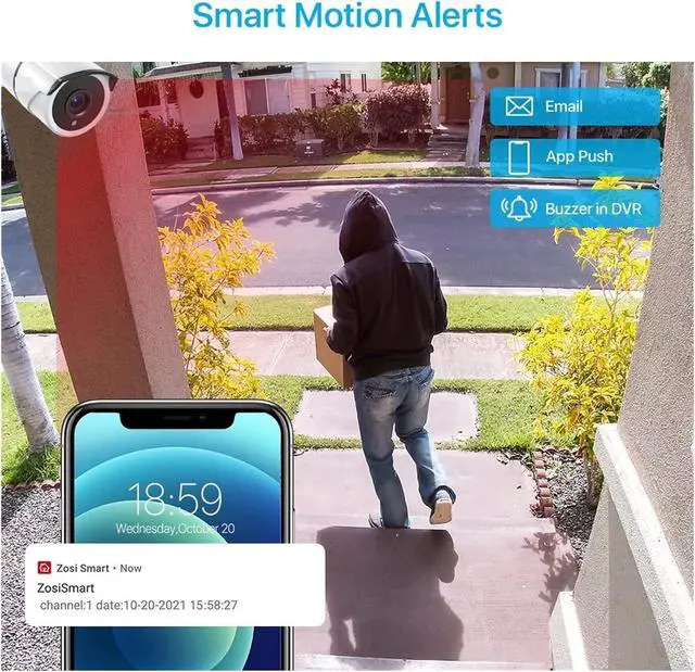 Alt view image 3 of 7 - Gadpiparty Security Camera Security Cameras System with Audio 8CH 5MP Lite DVR 8 * 1080P 2MP Day/Night Vision Outdoor Home CCTV Surveillance Cameras No Monthly Fee (Build-in HDD : None Color : White)