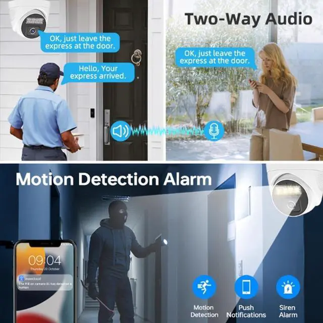 Alt view image 3 of 7 - Gadpiparty Wireless WiFi Full HD 5MP Security Camera System with 4 Cameras, 4CH 2K CCTV Home Surveillance Camera Kit System with Two Way Audio, Color Night Vision, Human Detection