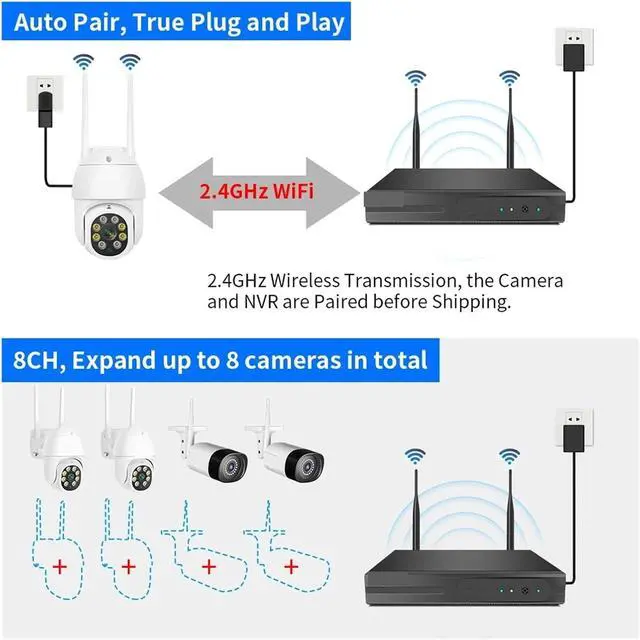 Alt view image 7 of 7 - Gadpiparty Wireless Camera Security System Kit 5MP 5X Digital PTZ 10CH NVR Outdoor CCTV Camera Set 2 Way Audio Surveillance System(None,3MP PTZ Camera Set)