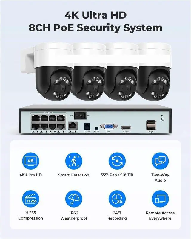 Alt view image 6 of 7 - Gadpiparty 8Ch 4K 5MP 8MP CCTV Security Camera System Ptz Home Video Surveillance Kit Outdoor IP Camera Humanoid Detection(None,5MP 6PCS Cameras)