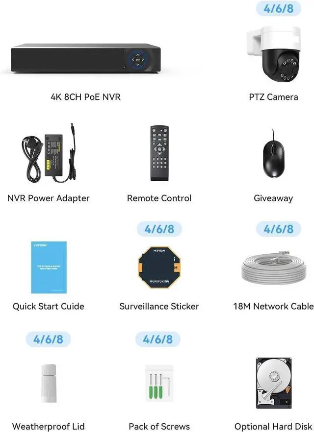 Alt view image 7 of 7 - Gadpiparty 8Ch 4K 5MP 8MP CCTV Security Camera System Ptz Home Video Surveillance Kit Outdoor IP Camera Humanoid Detection(None,5MP 6PCS Cameras)