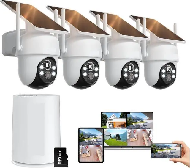 Alt view image 2 of 7 - Gadpiparty 2K/4MP Solar Wireless Security Camera System Outdoor WiFi Surveillance Camera Kits Rechargeable Battery Solar Powered(Only 2 Cameras)