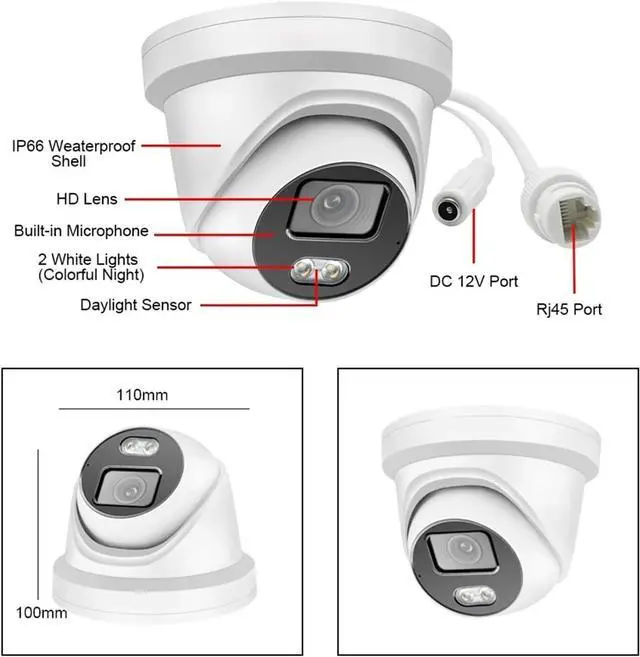 Alt view image 7 of 7 - Gadpiparty 8CH CCTV Security Camera System 4K POE NVR Kit Audio Waterproof Indoor Outdoor Dome IP Camera 8mp Color Night Camera Set(None,8CH NVR x 4PCS 2K)