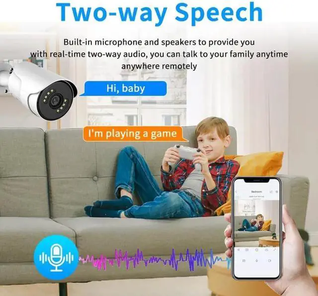 Alt view image 2 of 7 - Gadpiparty 8CH 5MP POE Home Security Cameras System, Outdoor 2K Surveillance Camera NVR Kit with Two Way Audio, Motion Detection, Color Night Vision, Remote Viewing