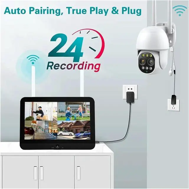 Alt view image 3 of 7 - Gadpiparty 12.5 Inch Monitor 10CH NVR Kit Wireless PTZ Security 8MP 10X Zoom Camera System 2-Way Audio Home WiFi CCTV Surveillance Cameras(4T,10CH NVR 2 Camera_U/S)