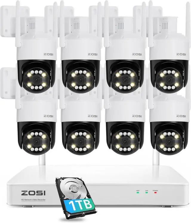 Main image of Gadpiparty ZOSI 3K 5MP Wi-Fi 6 Security Camera System Wireless,8pcs WiFi Pan Tilt Cameras,Person Vehicle Detection,Motion Track,Color Night Vision