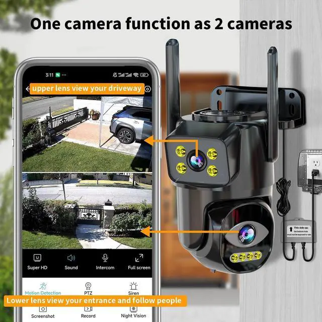 Alt view image 2 of 7 - Gadpiparty Security Cameras Outdoor Wifi,5G/2.4G Cameras for Home Security with Dual Lens,Motion tracking,Night Vision,24/7 continous record,Work With NVR/DVR Surveillance System,Weather Proof,SD/Clo