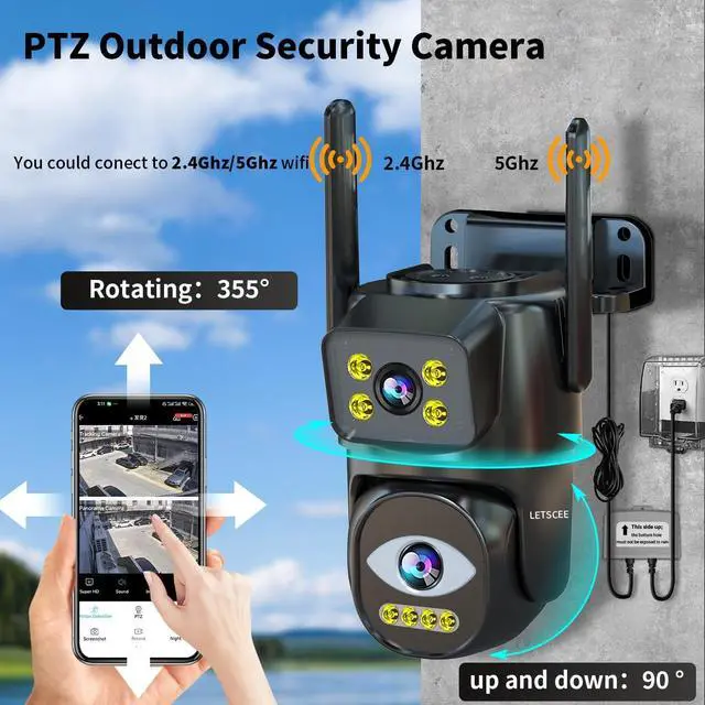 Alt view image 3 of 7 - Gadpiparty Security Cameras Outdoor Wifi,5G/2.4G Cameras for Home Security with Dual Lens,Motion tracking,Night Vision,24/7 continous record,Work With NVR/DVR Surveillance System,Weather Proof,SD/Clo