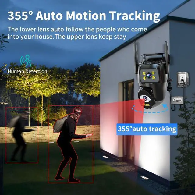Alt view image 4 of 7 - Gadpiparty Security Cameras Outdoor Wifi,5G/2.4G Cameras for Home Security with Dual Lens,Motion tracking,Night Vision,24/7 continous record,Work With NVR/DVR Surveillance System,Weather Proof,SD/Clo
