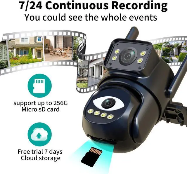Alt view image 6 of 7 - Gadpiparty Security Cameras Outdoor Wifi,5G/2.4G Cameras for Home Security with Dual Lens,Motion tracking,Night Vision,24/7 continous record,Work With NVR/DVR Surveillance System,Weather Proof,SD/Clo