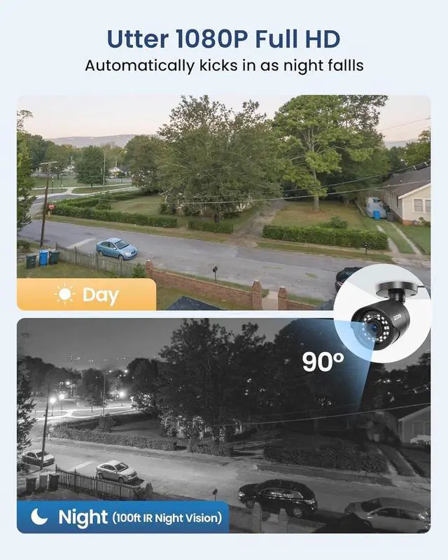 Alt view image 3 of 7 - Gadpiparty ZOSI 5MP 3K Lite CCTV Security Camera System with AI Human Vehicle Detection, 8CH H.265+ DVR and 4 x 1080p Surveillance Bullet Cameras Outdoor Indoor, 100ft Night Vision, IP66 Weatherproof