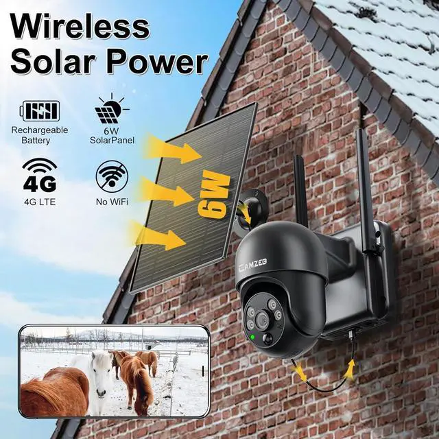 Alt view image 2 of 7 - 4G LTE Cellular Security Camera Wireless Outdoor, 3MP No WiFi Solar Powered Security Camera, 2K Color Night Vision, PIR Motion Detection, Full Coverage Live View, 2 Way Talk, Built in Sim Card