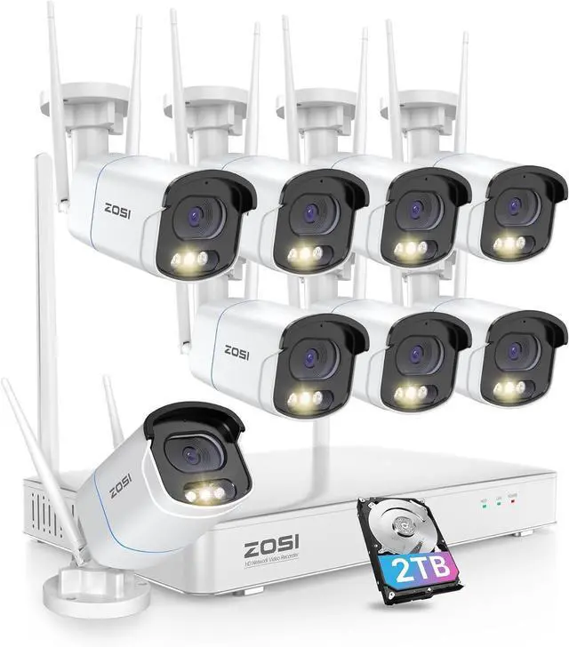 Main image of Gadpiparty ZOSI 4MP 2.5K QHD WiFi Security Camera System Outdoor, 8 Channel H.265+ NVR with 2TB HDD for 24/7 Record, 8 X 4MP Wireless Camera, Color Night Vision, Plug-in, AI Detection, 2-Way Audio, S