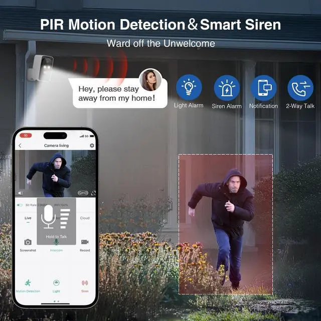 Alt view image 5 of 7 - Gadpiparty Security Cameras Wireless Outdoor Pan Rotating 180° 2K Cameras for Home Security Color Night Vision Battery 2.4GHz WiFi Camera Motion Detection Siren 2-Way Talk Waterproof Cloud/SD Storage