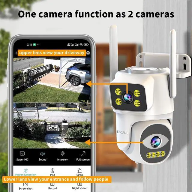 Alt view image 2 of 7 - Gadpiparty Dual Lens Cameras for Home Security,2.4G/5G PTZ Outdoor Plug-in Camera,Motion Tracking,Night Vision,24/7 Continous Recording,Work With NVR/DVR Surveillance System,Weather Proof,SD/Cloud St