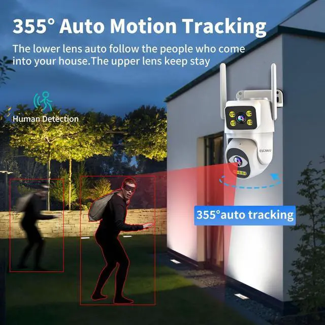 Alt view image 5 of 7 - Gadpiparty Dual Lens Cameras for Home Security,2.4G/5G PTZ Outdoor Plug-in Camera,Motion Tracking,Night Vision,24/7 Continous Recording,Work With NVR/DVR Surveillance System,Weather Proof,SD/Cloud St