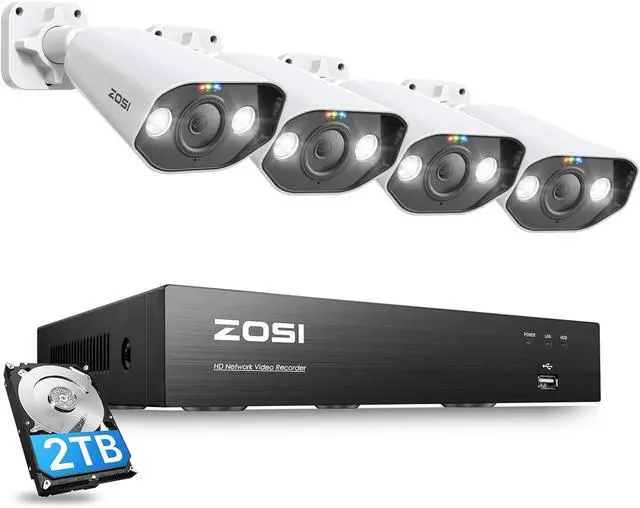 Main image of Gadpiparty ZOSI 4K 8CH Spotlight PoE Security Camera System with 2TB HDD,4pcs 5MP Outdoor PoE IP Cameras,Smart Human Detection,2 Way Audio,Color Night Vision,8 Ports 16CH 8MP NVR for Home 24/7 Record