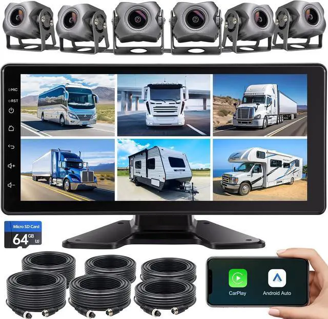 Main image of Gadpiparty 6-Channel Dash Cam 1080P Backup Camera System with 10.33 Inch Touch Parking Monitor,DVR Recording Back Up Camera for RV/Truck/Trailer/Van/SUV/Cars,Wireless Carplay/Android Auto/WiFi/Blueto