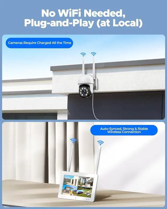 Alt view image 2 of 7 - Gadpiparty Camcamp All-in-One Security Camera System with 7" Touchscreen Monitor, 2pcs 2K 4MP Security Cameras, No WiFi Required, 32GB SD, Color Night Vision 24/7 Record, 2-Way Audio Motion Detection
