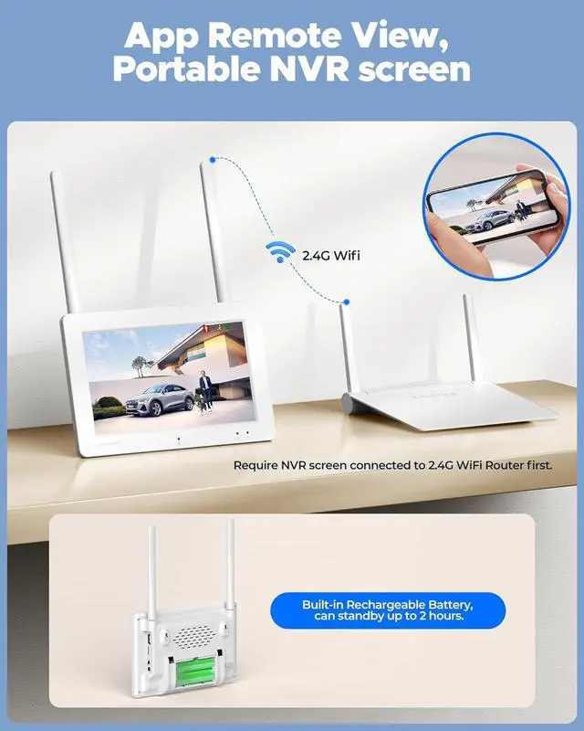 Alt view image 3 of 7 - Gadpiparty Camcamp All-in-One Security Camera System with 7" Touchscreen Monitor, 2pcs 2K 4MP Security Cameras, No WiFi Required, 32GB SD, Color Night Vision 24/7 Record, 2-Way Audio Motion Detection