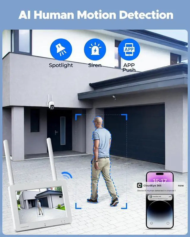 Alt view image 7 of 7 - Gadpiparty Camcamp All-in-One Security Camera System with 7" Touchscreen Monitor, 2pcs 2K 4MP Security Cameras, No WiFi Required, 32GB SD, Color Night Vision 24/7 Record, 2-Way Audio Motion Detection