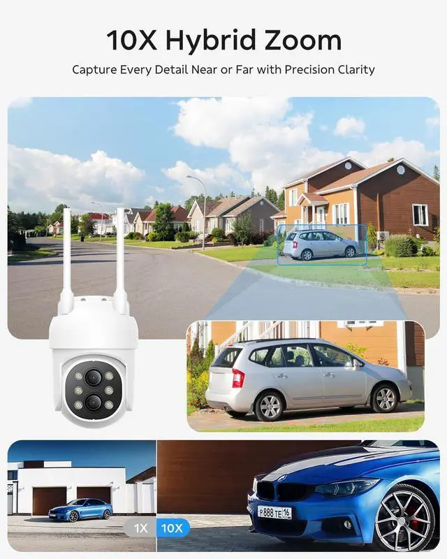 Alt view image 2 of 7 - Gadpiparty 2K Security Camera System Wireless Outdoor with 10 IPS Monitor, 8pcs Dual Lens PTZ Security Camera,10x Hybrid Zoom, Auto Tracking, 2 Way Audio, Color Night Vision, No Subscription, 500GB
